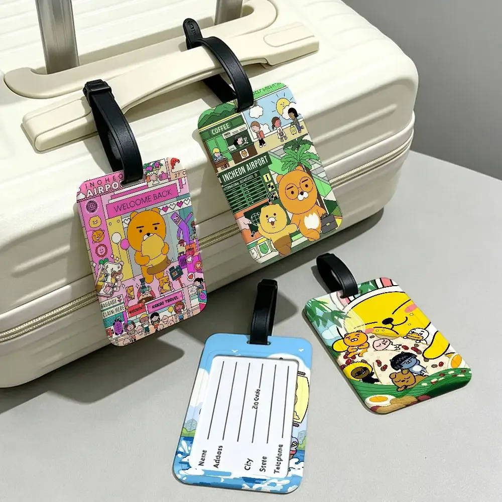 étiquette de bagage en pvc imperméable cartoon cute k-kakaos lovely friends avec carte d'informations, étiquette d'identification anti-perte pour sac à dos scolaire
