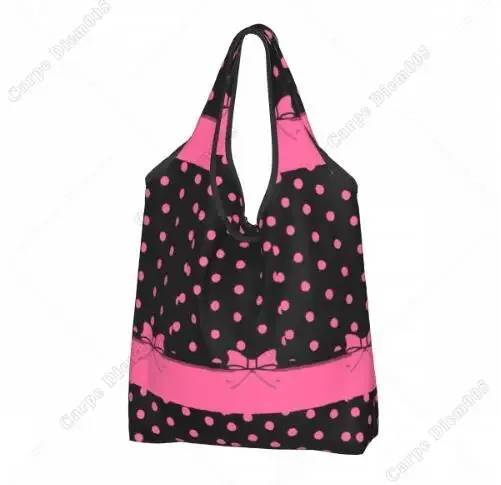 sac à provisions rick cartoon pour femme, sac fourre-tout pliable, sacs d'épicerie portables, respectueux de l'environnement, taille unique, pois, nœud