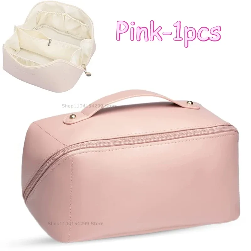 trousse de maquillage de voyage avec double fermeture éclair, grande capacité, organiseur de cosmétiques avec poignée, rangement portable pour articles de toilette pour femmes