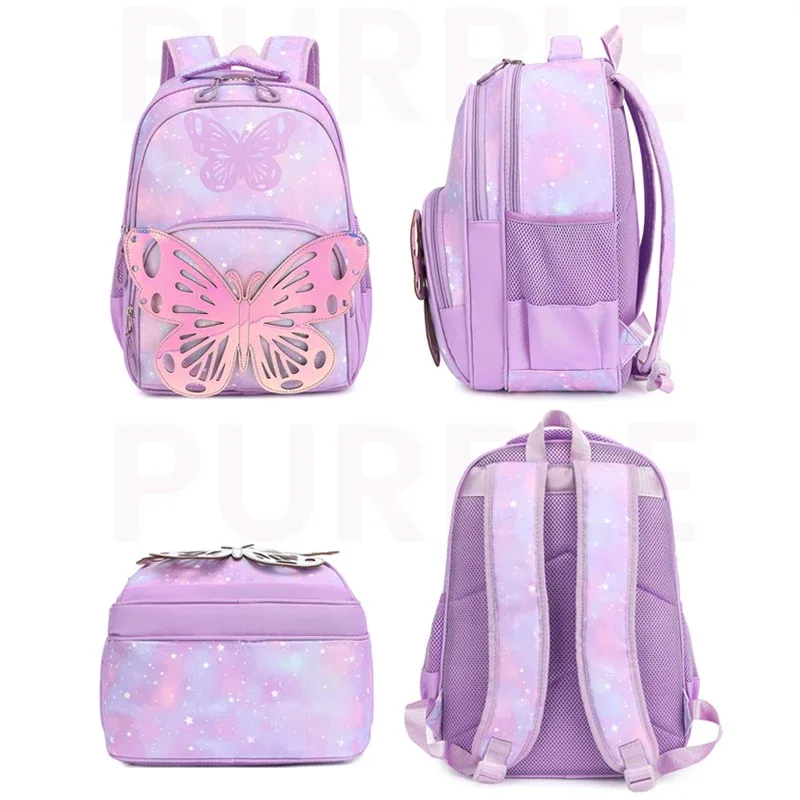 ensemble de sac à dos 3 pièces à motif papillon pour fille, sac d'école pour étudiant avec pochette fourre-tout, sacs à livres imperméables, ensemble de cartable de rêve kawaii
