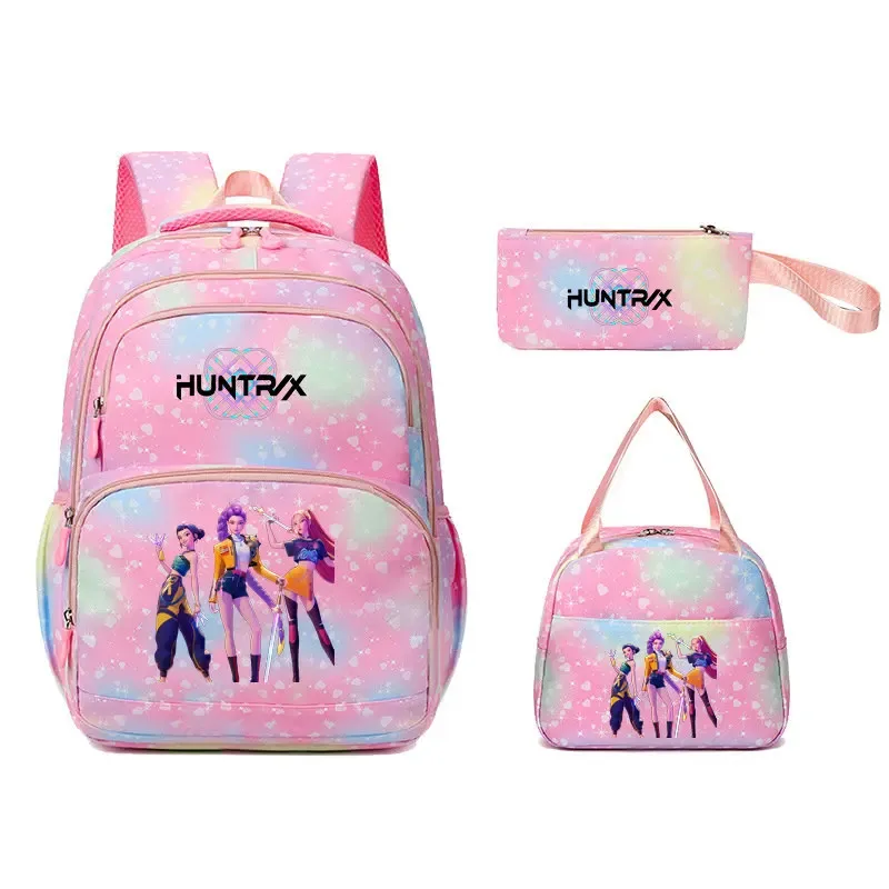 Lot de 3 pièces : Sac à dos KPop Demon Hunters, Trousse et Sac repas colorés pour étudiants