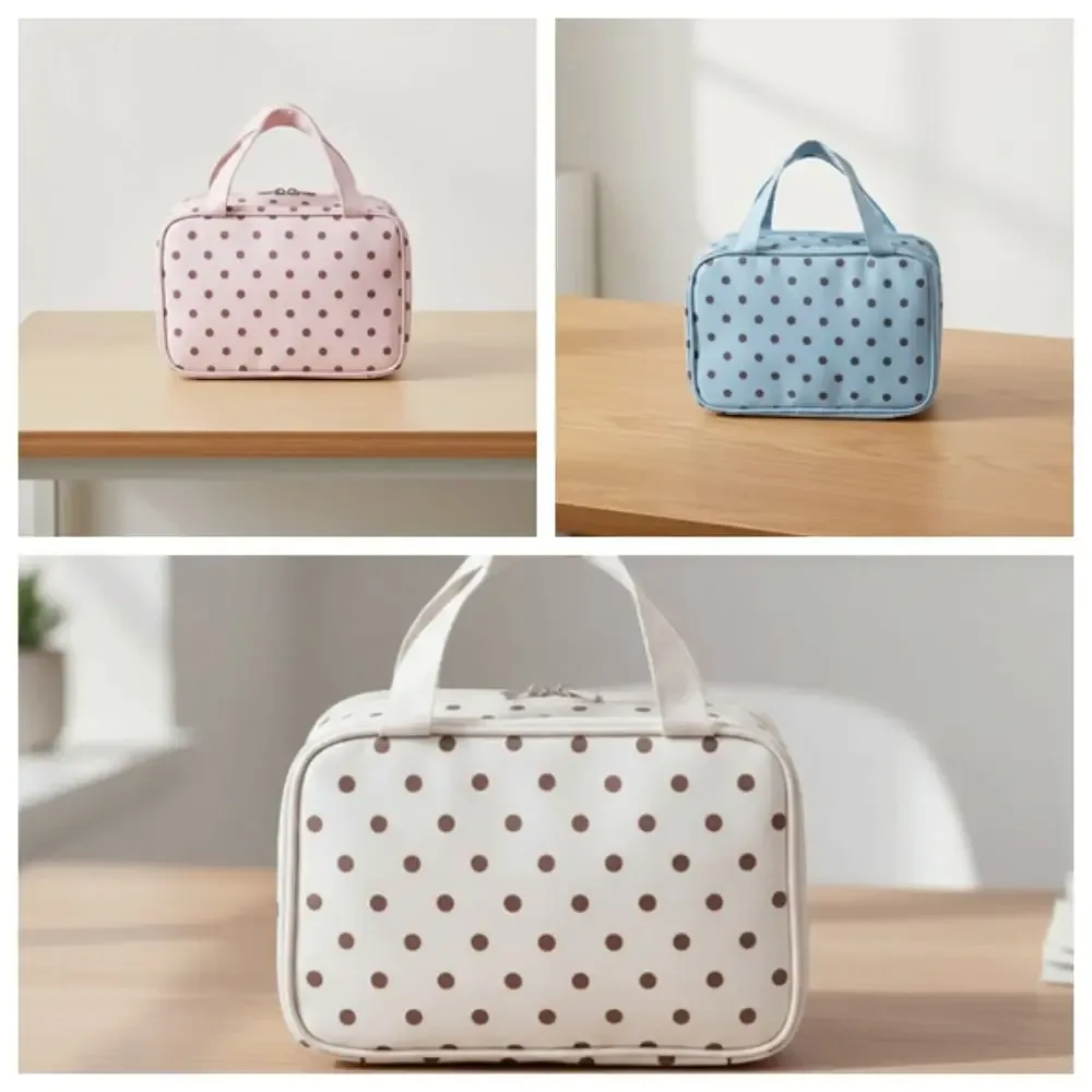 trousse de toilette imperméable à pois grande capacité, double fermeture éclair, forme rectangulaire, organiseur de voyage pour déplacements professionnels
