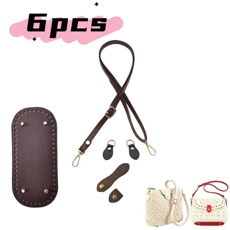 lot de 6 pièces : base de sac en cuir pu ovale avec sangle de poignée tressée, incluant boucle de bandoulière remplaçable et coussinet de fond de sac en crochet, idéal pour sacs à bandoulière, sacs à main et projets diy faits main.
