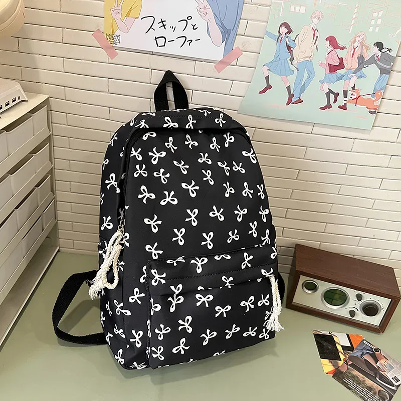 sac à dos japonais mignon de grande capacité, sac d'école à la mode avec nœud papillon, sac à livres pour étudiants, sac à dos léger pour femmes, sac de voyage décontracté
