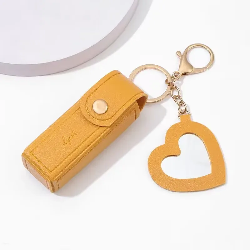 sac en cuir portable pour rouge à lèvres, poudre de maquillage, baume jules, porte-clés, housse de protection avec miroir