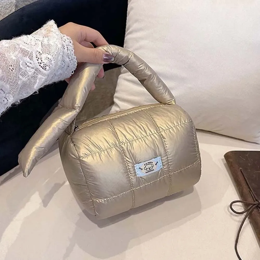 sac matelassé à motif quadrillé, grande capacité, en nylon, organisateur de cosmétiques portable, léger, sac à main matelassé épais, idéal pour les voyages.