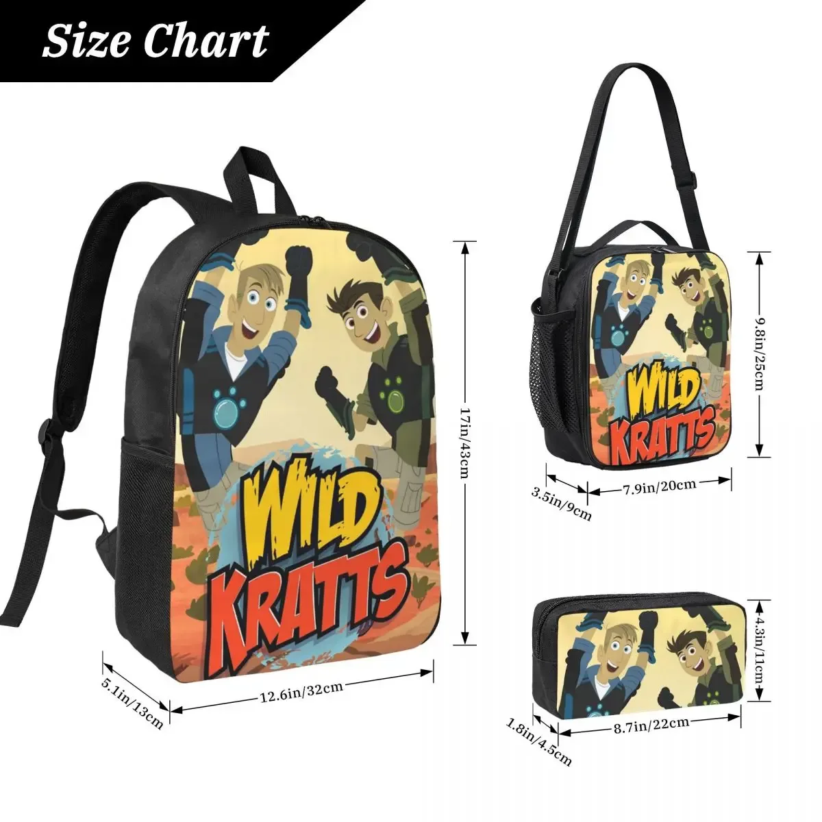 sac à dos wild kratts avec logo, sac à livres pour étudiants, sac d'école, sacs à bandoulière pour ordinateur 