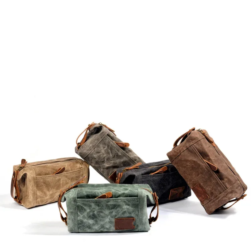 trousse de toilette portable pour voyages d'affaires, petite trousse de rangement en toile cirée pour femmes, trousse de maquillage imperméable pour hommes