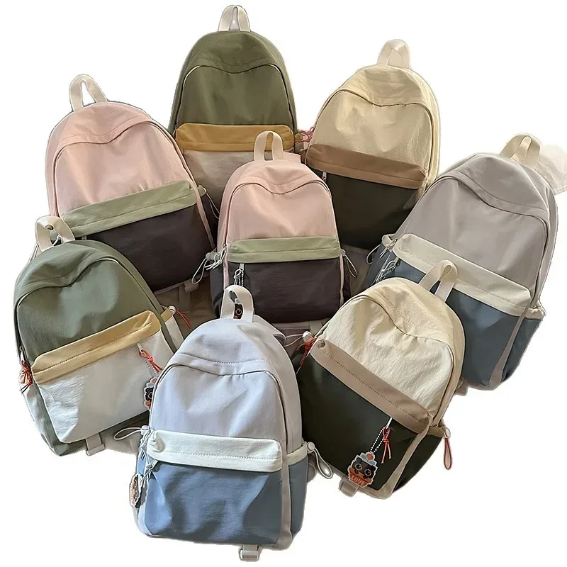 nouveau sac à dos de style japonais esthétique, léger, grande capacité, bicolore, pour jeunes.