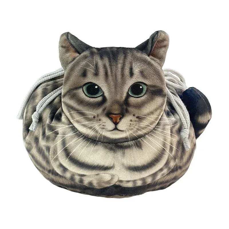 sac de rangement cosmétique en forme de chat, pochette de rangement de maquillage/soin de la peau de taille de voyage mignonne avec fermeture à cordon, sac cadeau pour les amoureux des chats