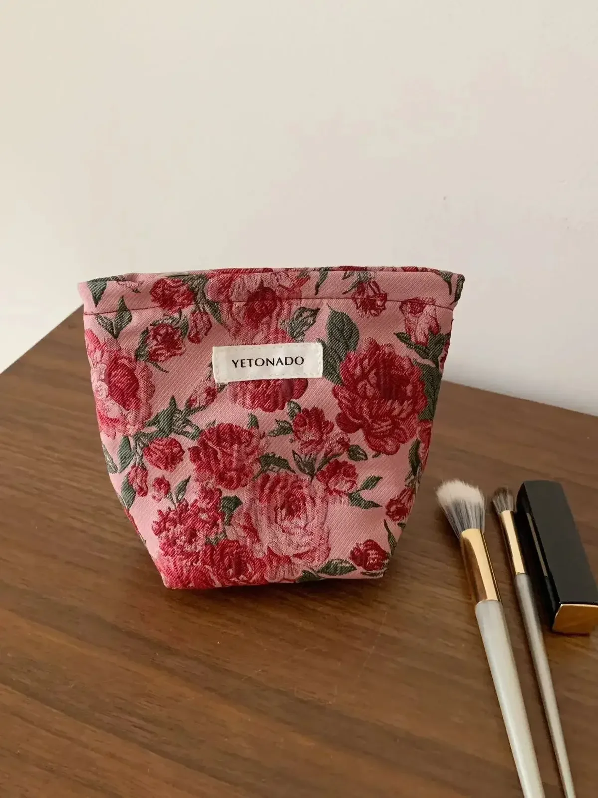 ins style vintage fleurs sac cosmétique portable main sac cosmétique voyage trousse de toilette sac de rangement outils de maquillage pochette de rangement