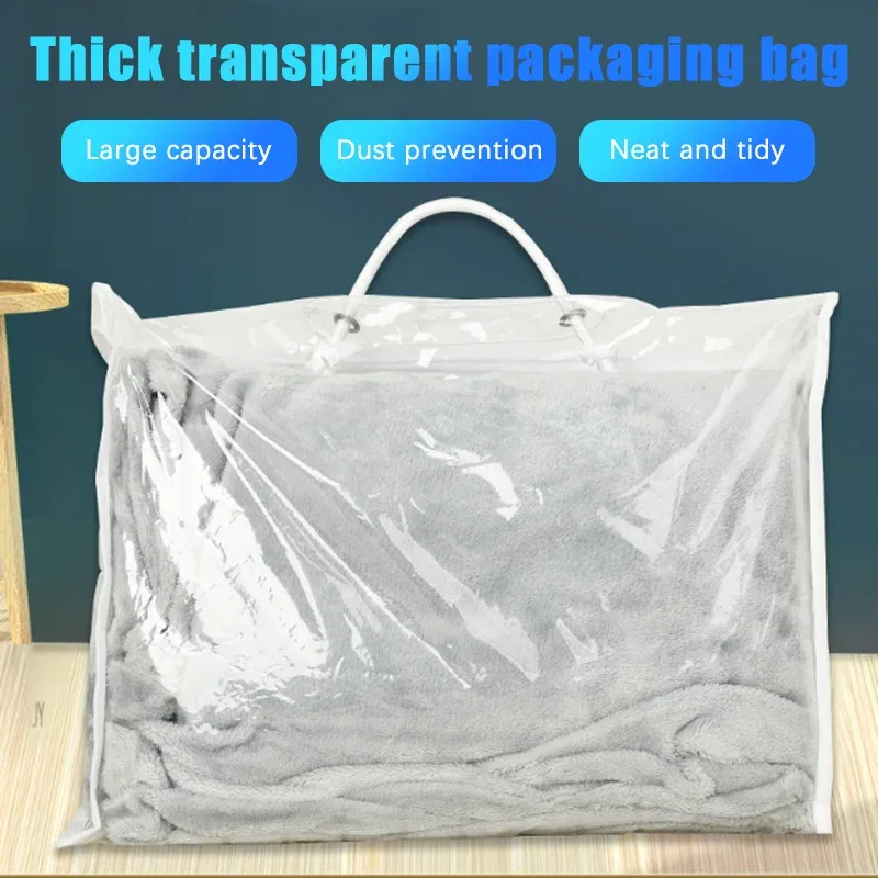 Sacs d'emballage en PVC transparent, couverture de literie portable, emballage de vêtements, sac de rangement pour taies