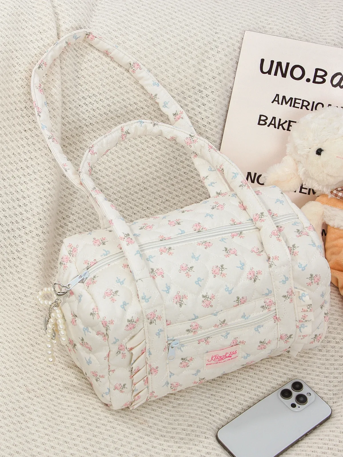 sac de voyage à carreaux bleus, sac de voyage multifonctionnel de grande capacité, sac de rangement portable pour articles de toilette quotidiens 1 pièce