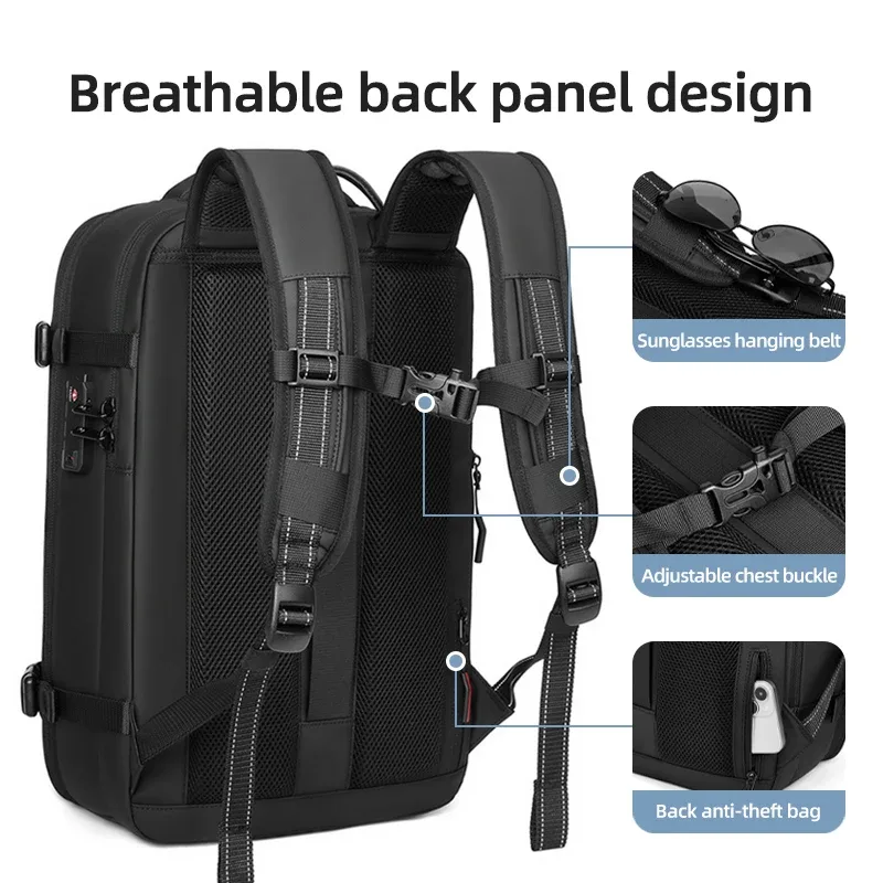 sac à dos de voyage pour hommes, sac à dos à compression sous vide pour ordinateur portable de 17 pouces, sac à dos d'affaires de grande capacité, sac à dos de camping, sac à dos de randonnée extensible
