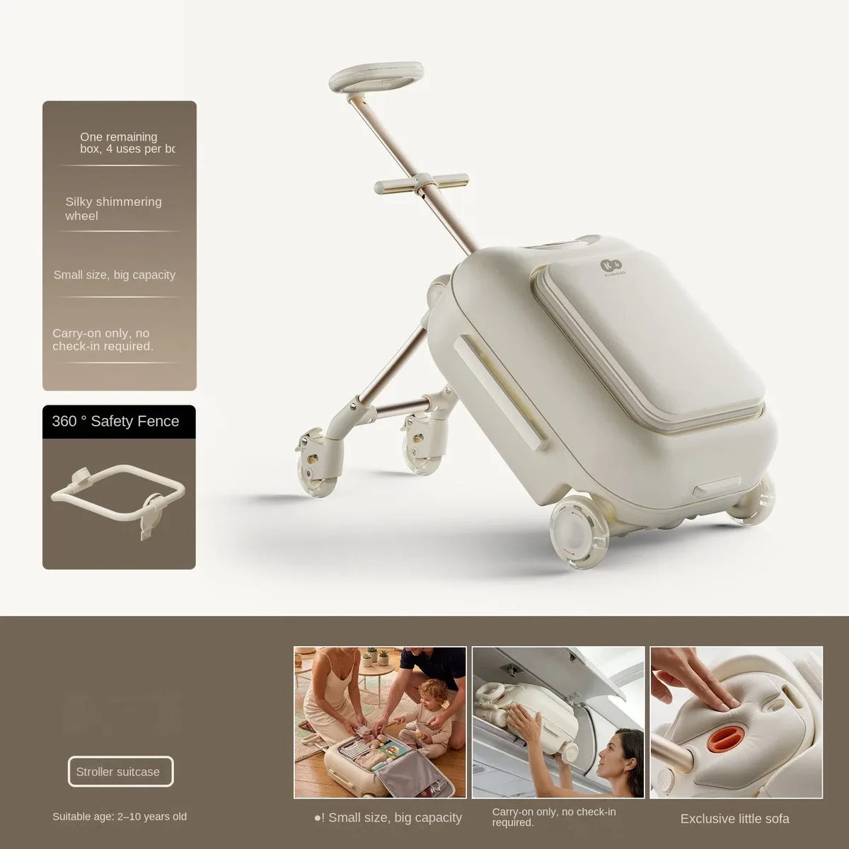 valise de voyage pour enfants avec roues lumineuses, bagage à main 4-en-1, sac à roulettes pour garçons et filles, sur lequel ils peuvent s'asseoir et rouler