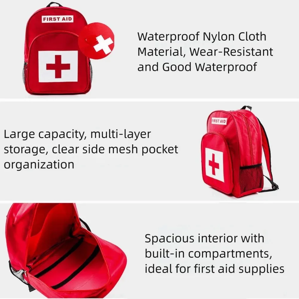 sac à dos d'urgence vide pour médicaments, anti-rayures, rouge, sacs de sauvetage extérieur, sacs de traumatologie multi-poches en nylon pour premiers intervenants