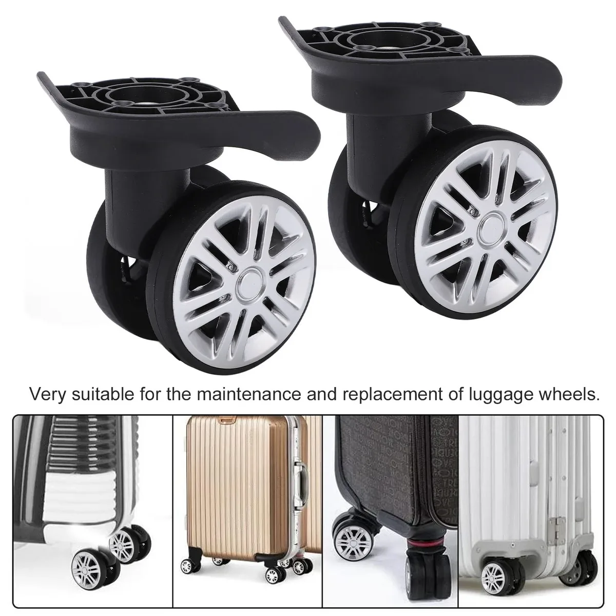 1 paire de roues pivotantes pour bagages, roulettes pivotantes pour valise, roues à double rangée muettes de remplacement