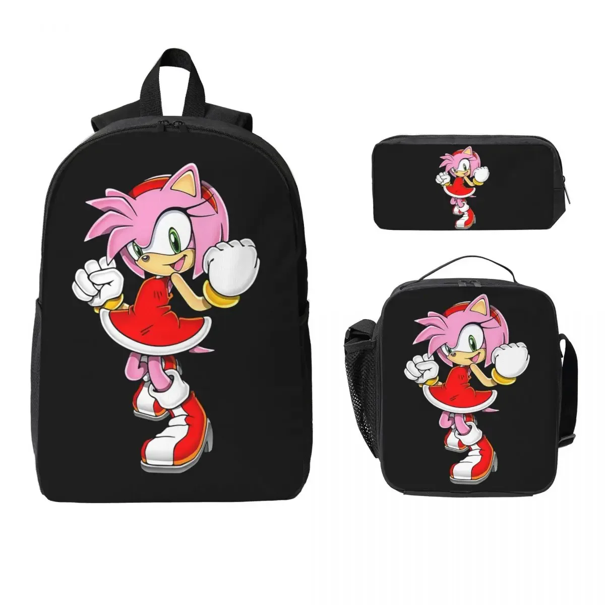 sac à dos shadow the hedgehog pour garçons et filles, sac d'école, sacs à bandoulière pour ordinateur, sac à déjeuner isotherme 3ps, trousse à crayons