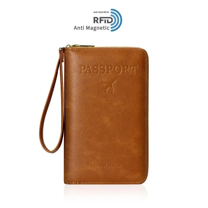 porte-passeport unisexe avec blocage rfid, en cuir pu, avec fermeture éclair, étui de voyage, accessoires de voyage pour hommes et femmes