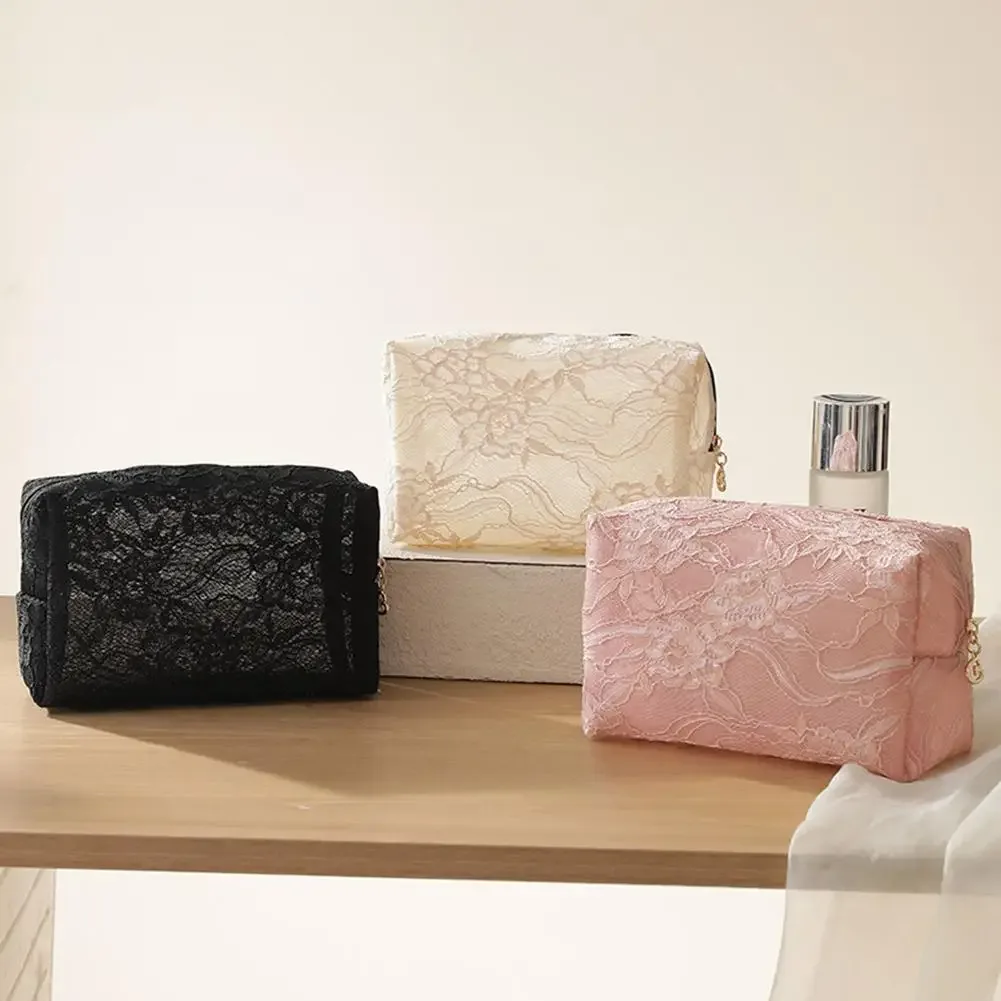 Trousse de Maquillage Grande Capacité en Dentelle Florale, Pochette Cosmétique Imperméable, Sac de Voyage pour Articles de Toilette et Rangement