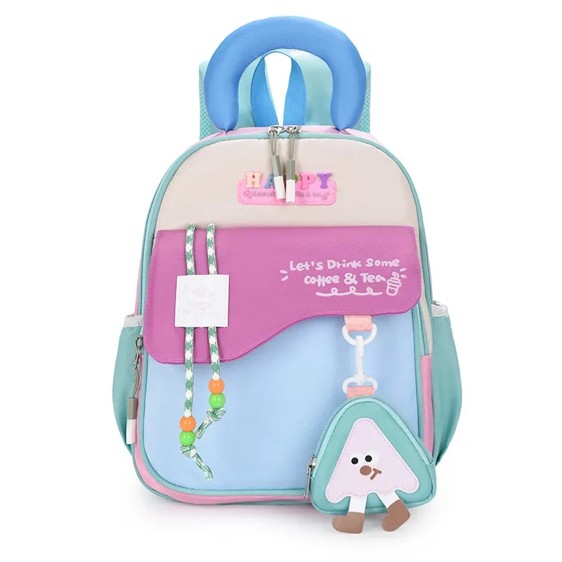 sac à dos enfant color block mignon, en nylon, motif dessin animé, unisexe, pour la maternelle, les voyages et l'école, grande capacité