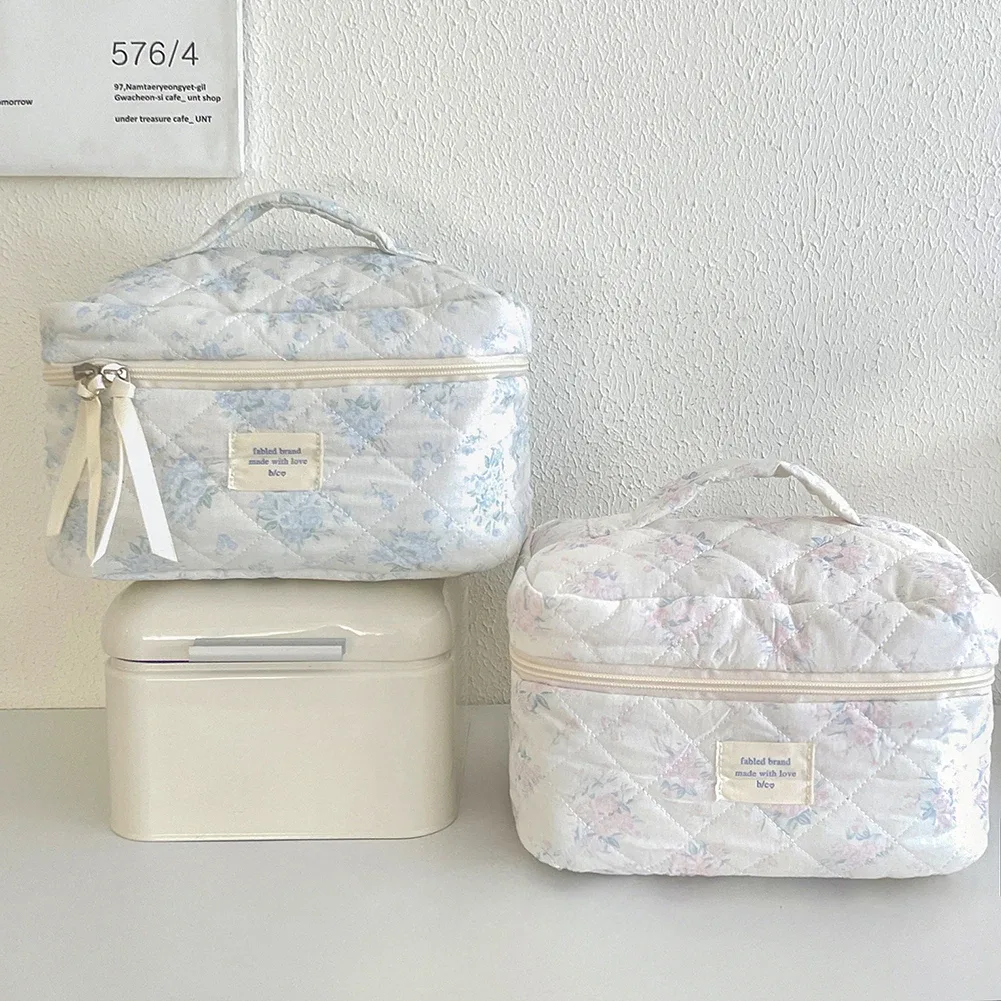 trousse de maquillage matelassurera pour femme, grand étui de voyage, poudres cosmétiques portables esthétiques, trousse de toilette florale