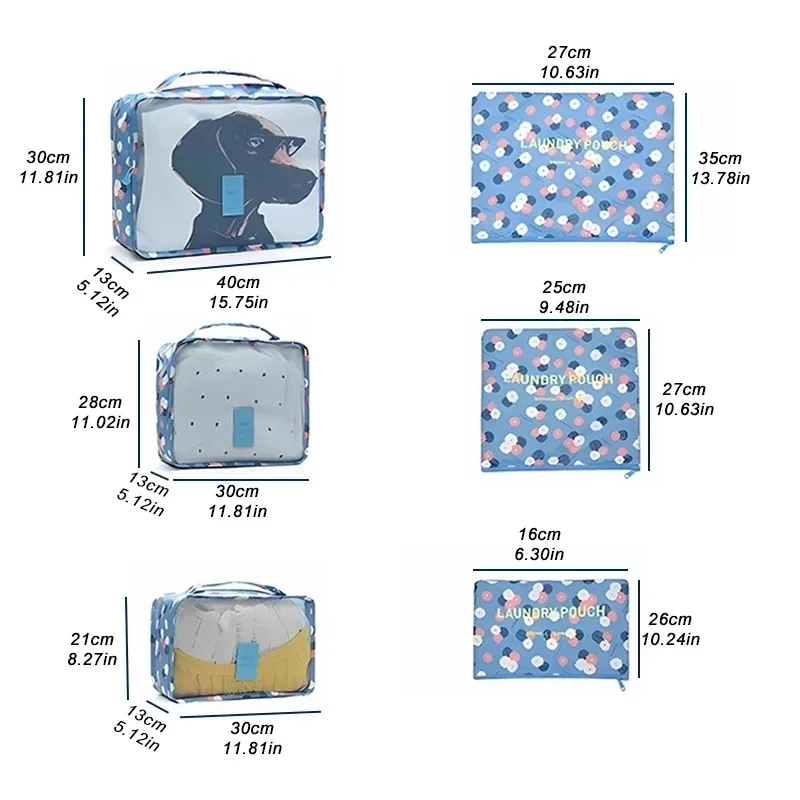 6/7 pièces ensemble organisateur de voyage sacs de rangement emballage multifonction cube sac pour vêtements bien rangé portable garde-robe valise pochette