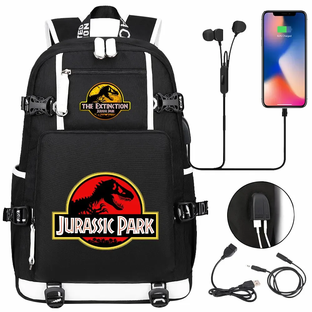 jurassic park world dinosaure sac à dos usb grande capacité étudiant mochila femmes hommes ordinateur portable garçon fille enfants retour à l'école livre sacs
