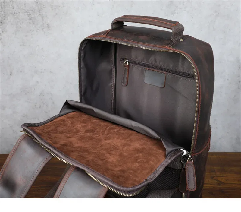 sac à dos vintage en cuir de vache crazy horse pour hommes, sac à dos de luxe de haute qualité en cuir véritable naturel, sac à dos de voyage en plein air pour ordinateur portable, cartable