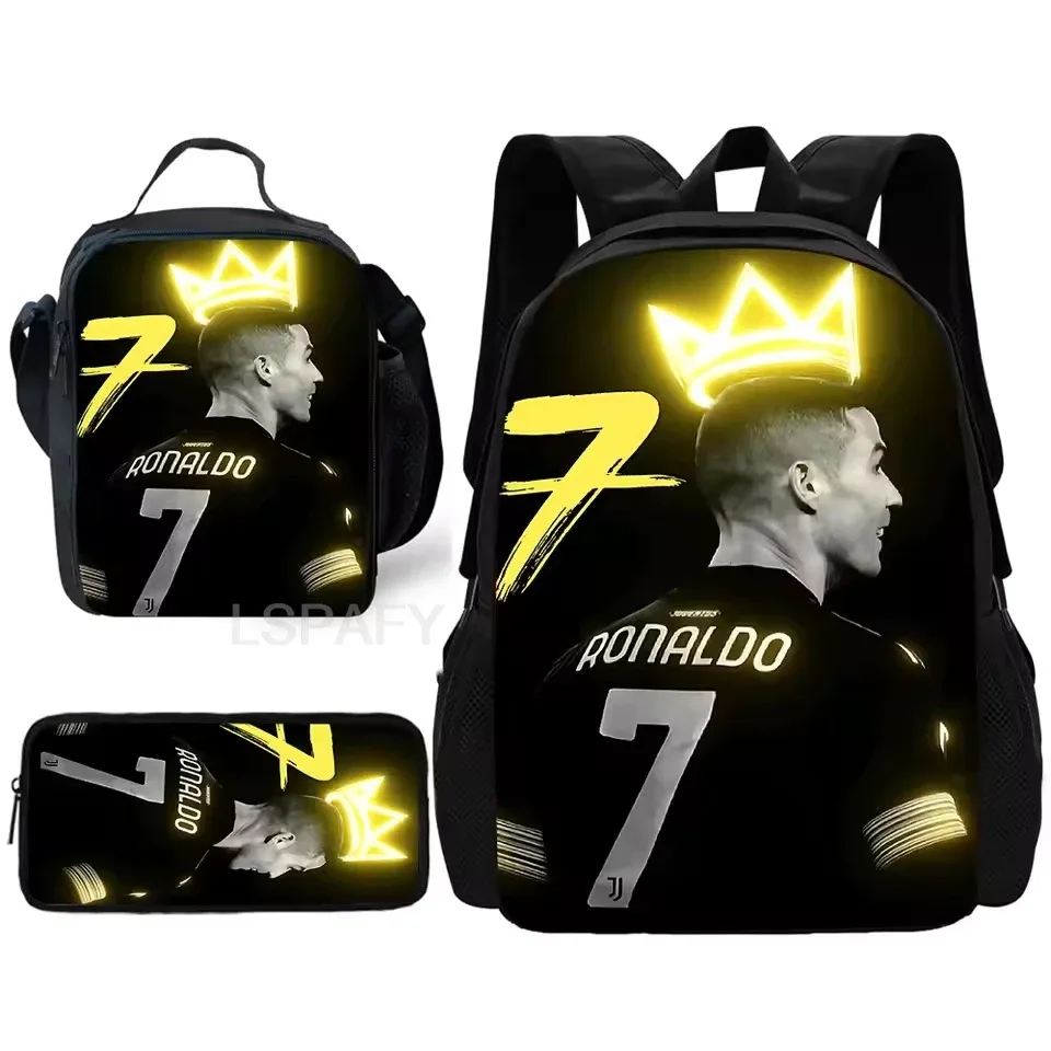 ensemble de sacs à dos 3 pièces à motif cr7 soccer star – sac à dos décontracté de grande capacité avec pochette et sac fourre-tout assortis, parfait pour le quotidien