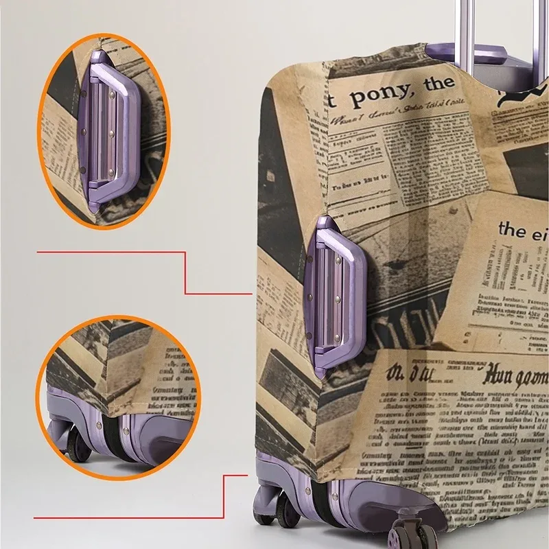 housse de protection pour bagages à motif de texture de journal vintage, adaptée aux housses de bagages de 18 à 32 pouces, gants de protection pour poignée de bagage, trave