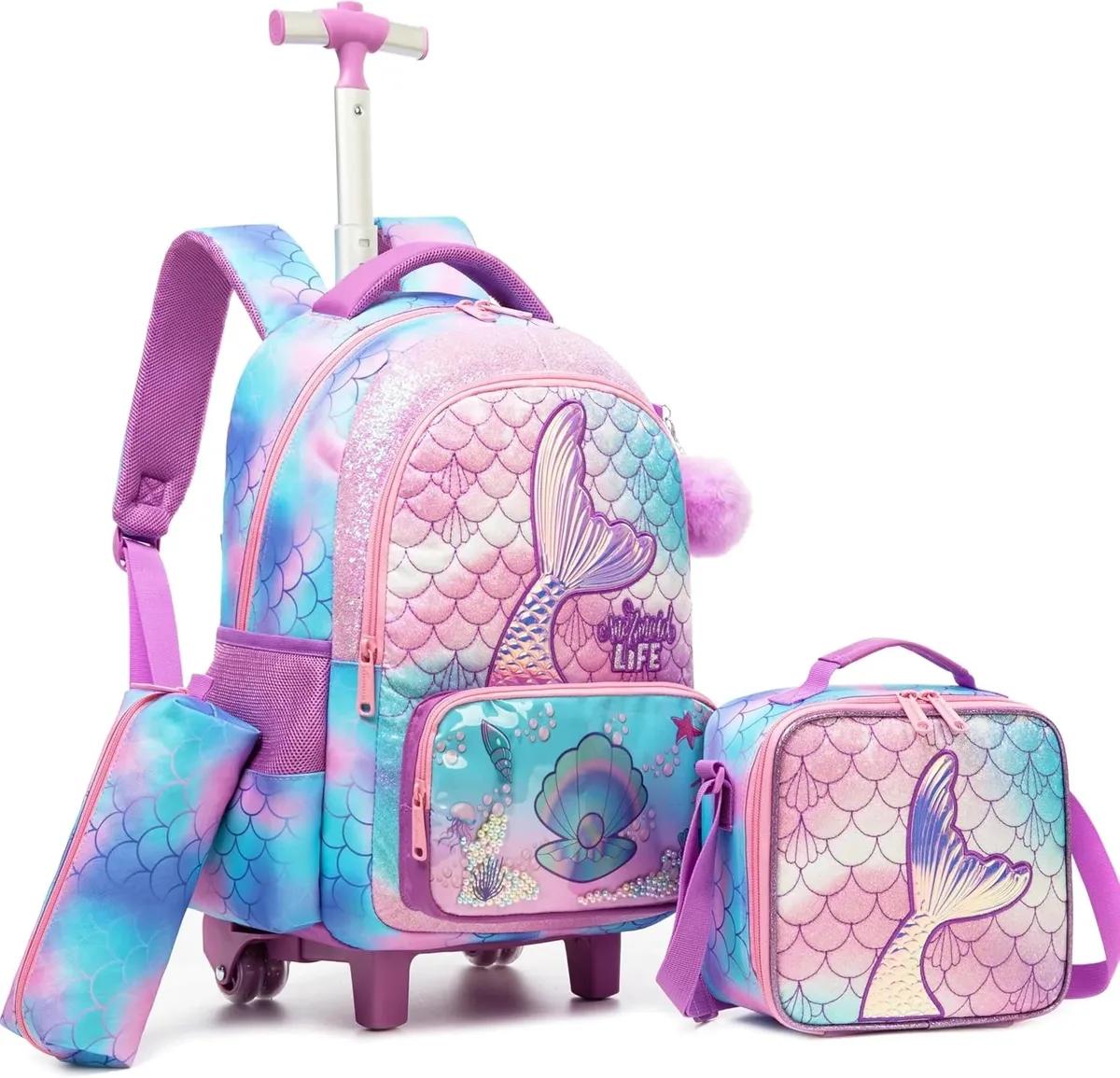 sac à dos roulant pour filles, valise de voyage pour enfants avec roulettes, bagage à main avec animaux mignons pour élèves du primaire, sac à roulettes pour enfants