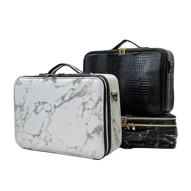nouveau sac cosmétique en cuir pu crocodile boîte de maquillage professionnelle grande capacité stockage voyag