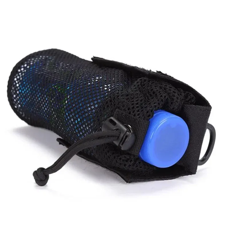 pochette pour bouteille d'eau avec sangles molle, clip ceinture, mousqueton, sac de rangement pliable en maille pour voyage, pêche, chasse, randonnée