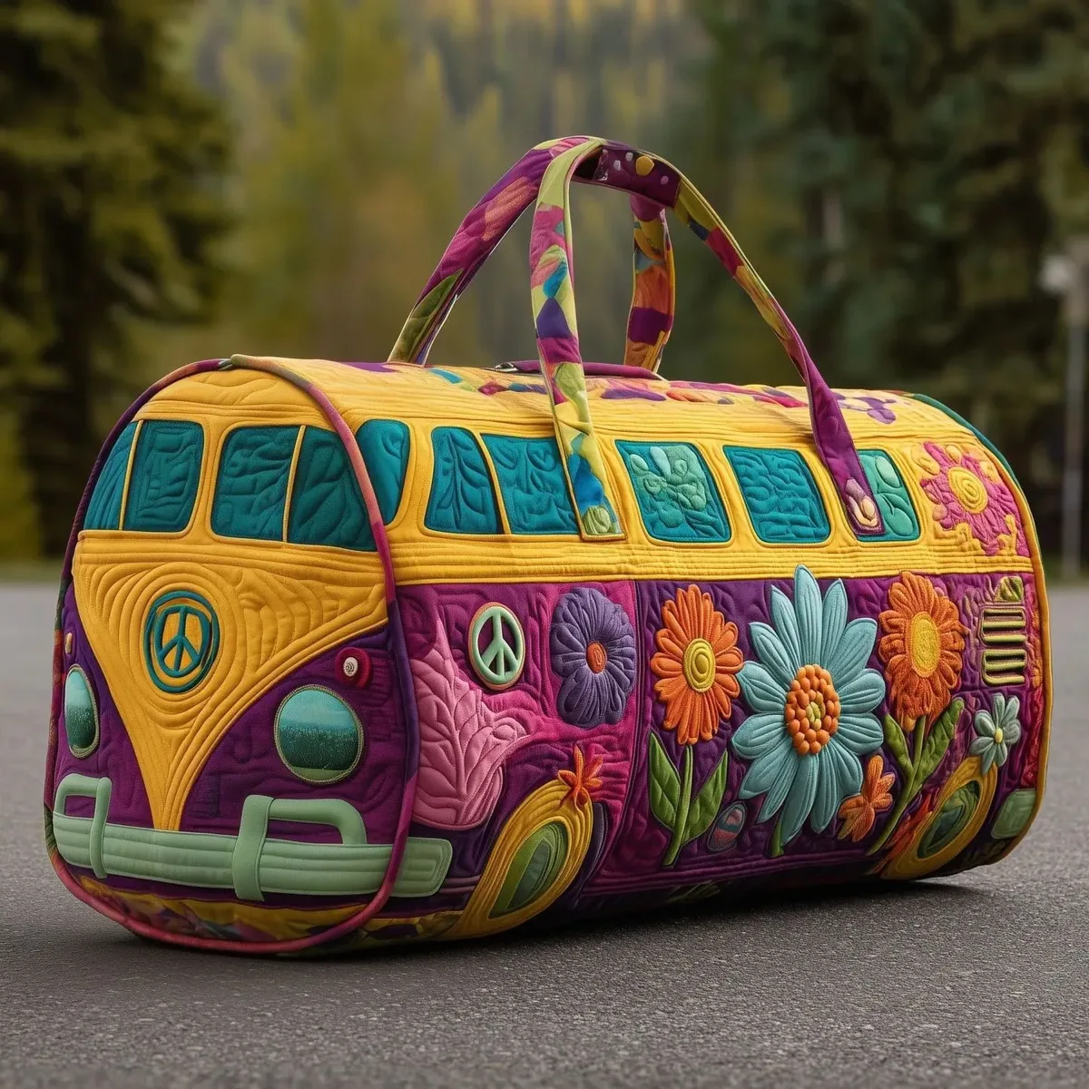 sac de voyage matelassé 3d rétro multicolore avec bandoulière réglable, grande capacité, pour la gym, le camping, la plage, le week-end