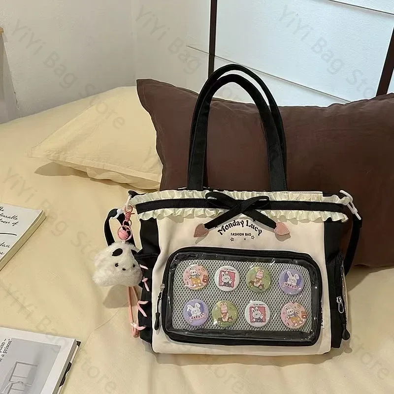 sac à dos ita bag kawaii, sac à bandoulière, ensemble de deux pièces, sac à dos scolaire pour badges et épingles d'anime, sacs à dos transparents pour étudiants