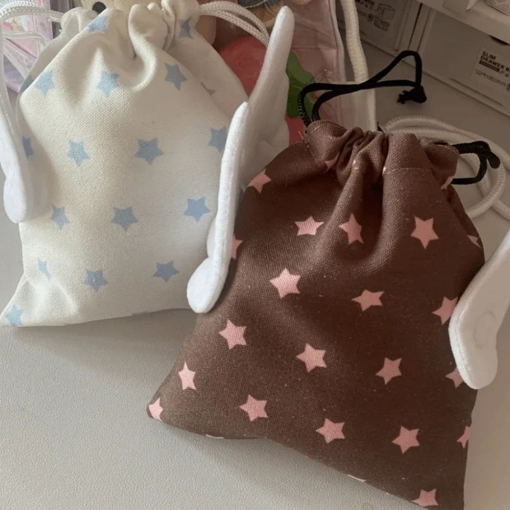 sac de maquillage bohème en toile avec cordon de serrage, pochette de rangement portable anti-poussière, motif étoiles, petit organisateur pour articles de papeterie