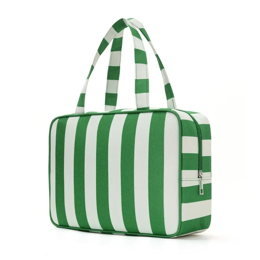 sac de rangement pour articles de toilette rayé grande capacité, pliable, multi-compartiments, sac de maquillage de voyage, pochette cosmétique durable et portable