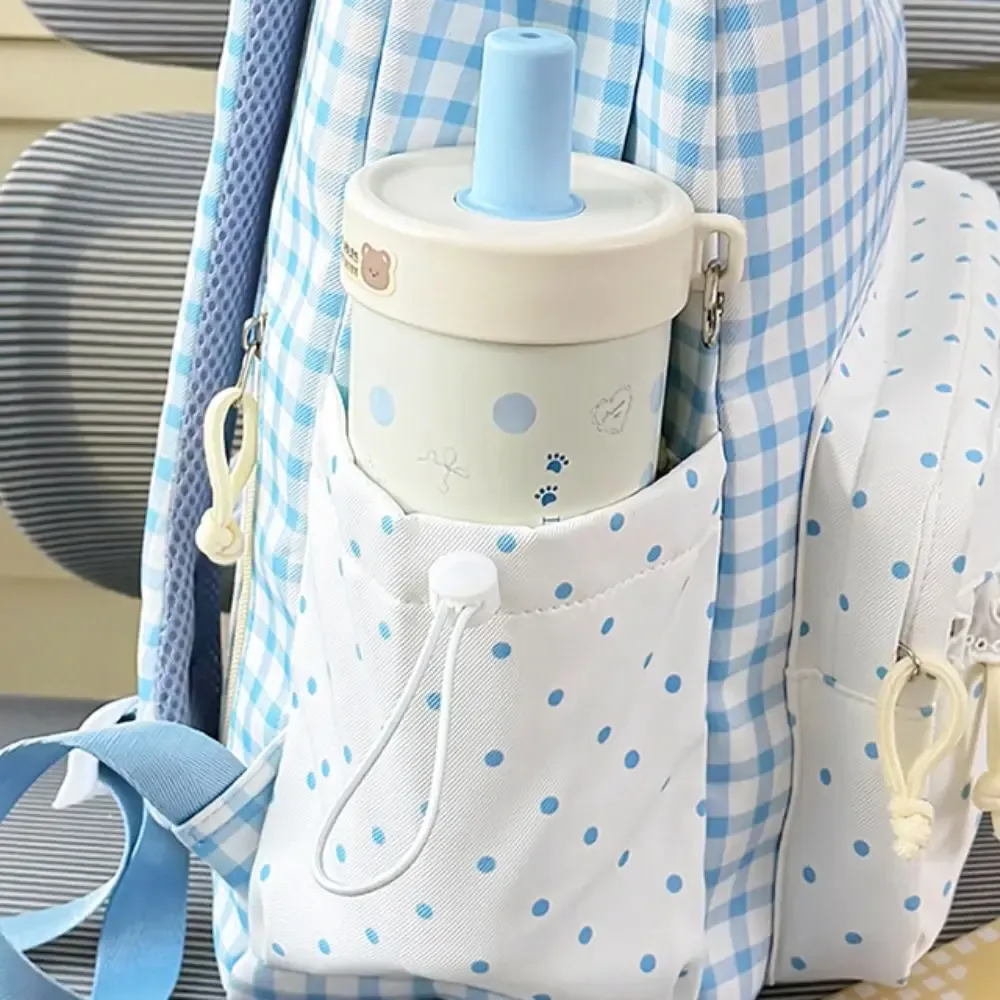 sac à dos mignon à pois avec nœud, design minimaliste, grande capacité, garniture en dentelle, pour les trajets quotidiens
