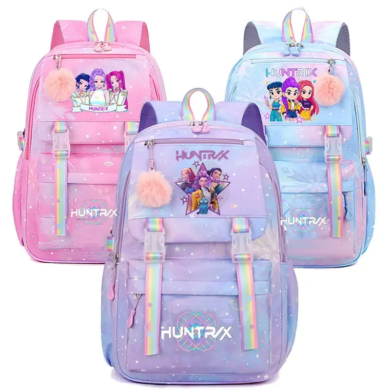 sacs à dos k-pop demon hunters, imprimés aux couleurs vives, en nylon, simples, grande capacité, pour l'école, avec boucle, pour ordinateur portable, pour adolescents