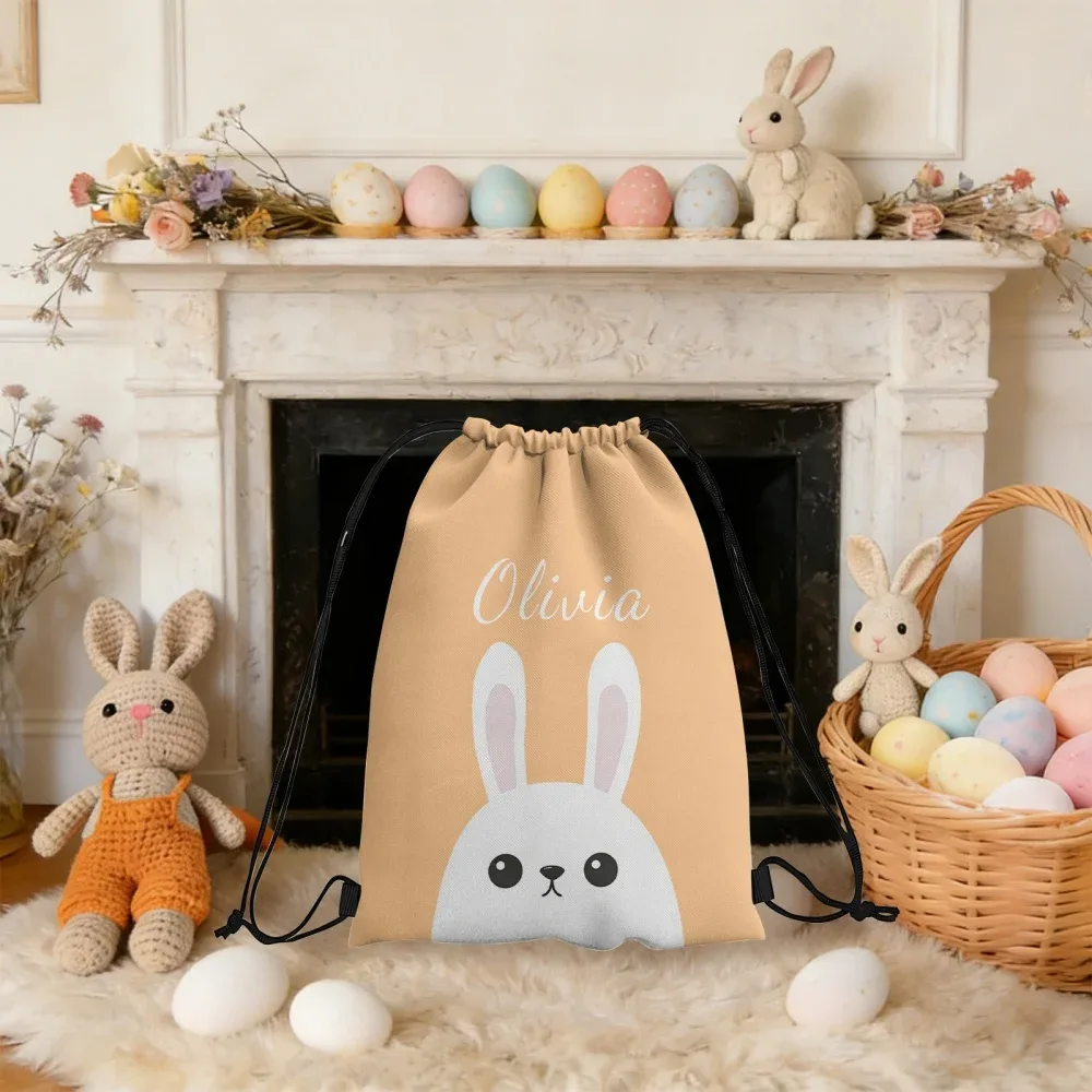sac à dos personnalisé avec cordon de serrage, motif lapin de pâques, nom personnalisé, sac pour enfants, sac à cordon idéal pour la chasse aux œufs de pâques, cadeau pour l'extérieur