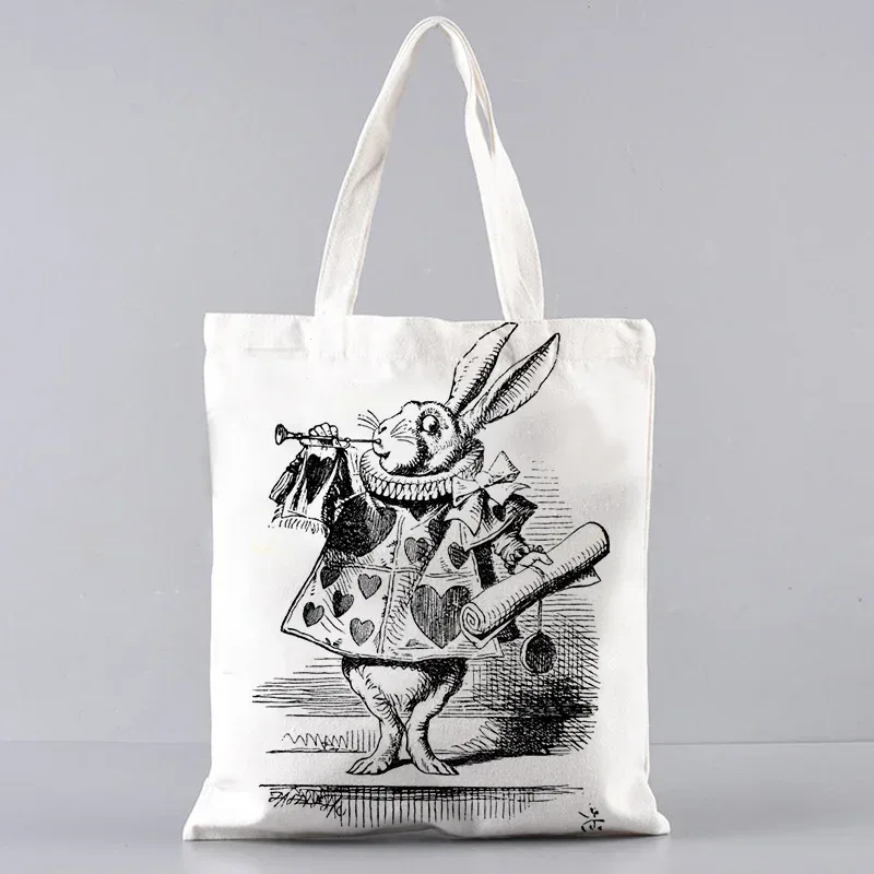 sac fourre-tout en toile alice au pays des merveilles, sac à main à bandoulière pour femmes, sac à livres portable pour étudiants, sac de courses quotidien pour filles