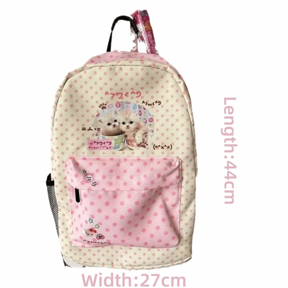sacs à dos à pois de chat de couleur contrastée, patchwork, grande capacité, vintage y2k, sac à bandoulière, vie quotidienne