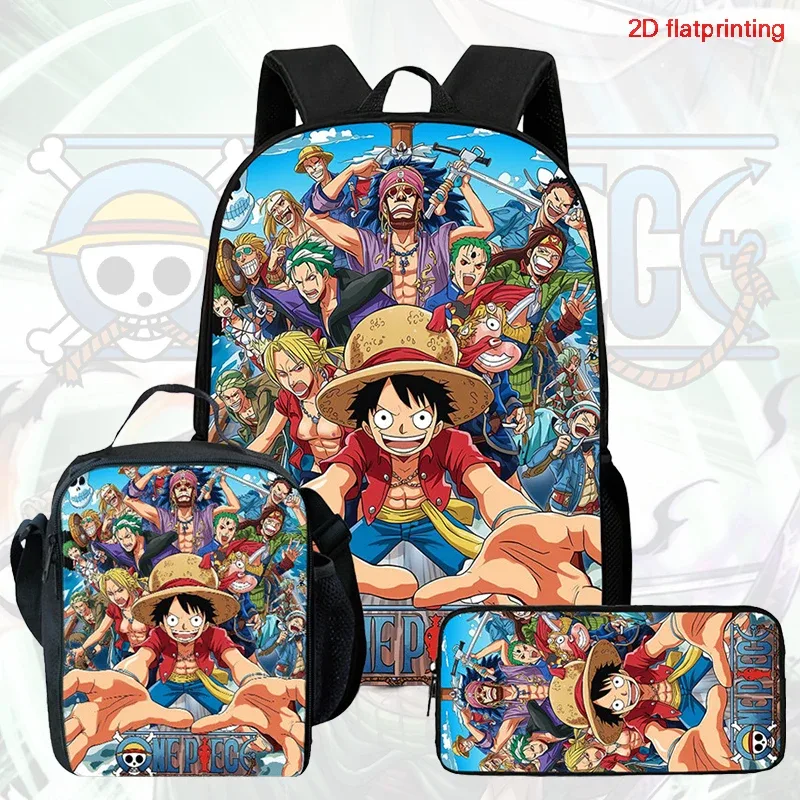 ensemble de sacs à dos scolaires 3 en 1 imprimé one piece, grande capacité, léger, avec trousse et sac à lunch