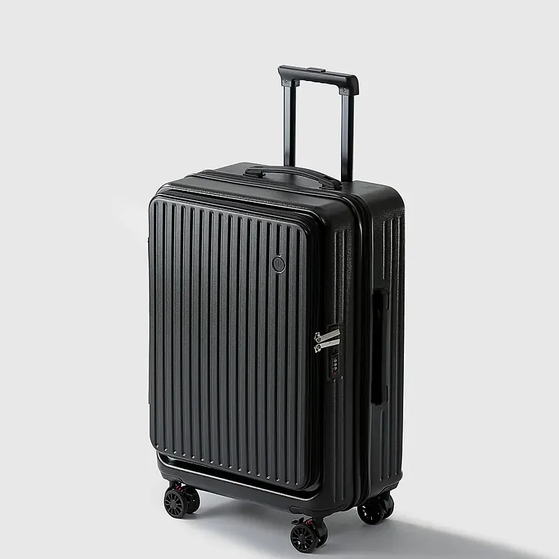 valise multifonctionnelle extensible à ouverture frontale avec porte-gobelet, crochet, frein, roues silencieuses et serrure à combinaison