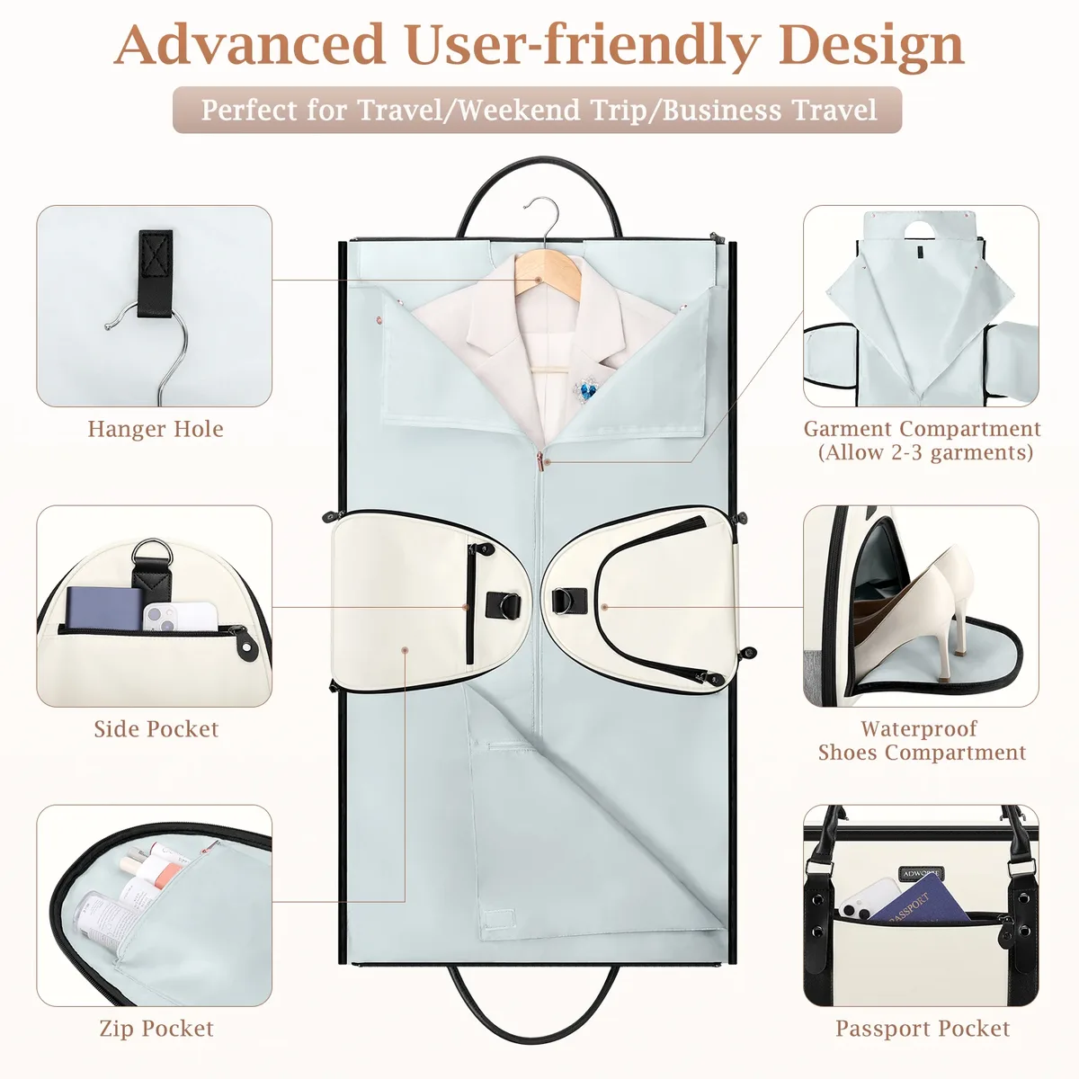 sac à vêtements de voyage, sacs polochons convertibles pour vêtements combinés avec compartiment à chaussures, trousse de toilette, sac de nuit pour week-end