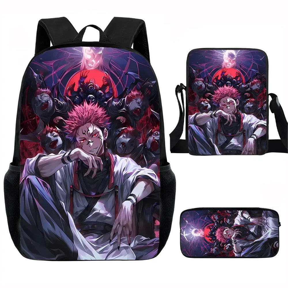 j-jujutsu kaisen 3 pièces ensemble sac à dos 40 cm/15.7 pouces sacs d'école sac à bandoulière trousse à crayons sac de livre d'ordinateur pour garçons filles meilleur cadeau