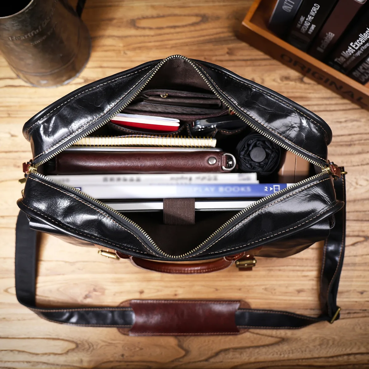 porte-documents en cuir véritable pour hommes, sacoche pour ordinateur portable de 15 pouces, sac messager simple en cuir de vache, style décontracté et professionnel en cuir tanné végétal
