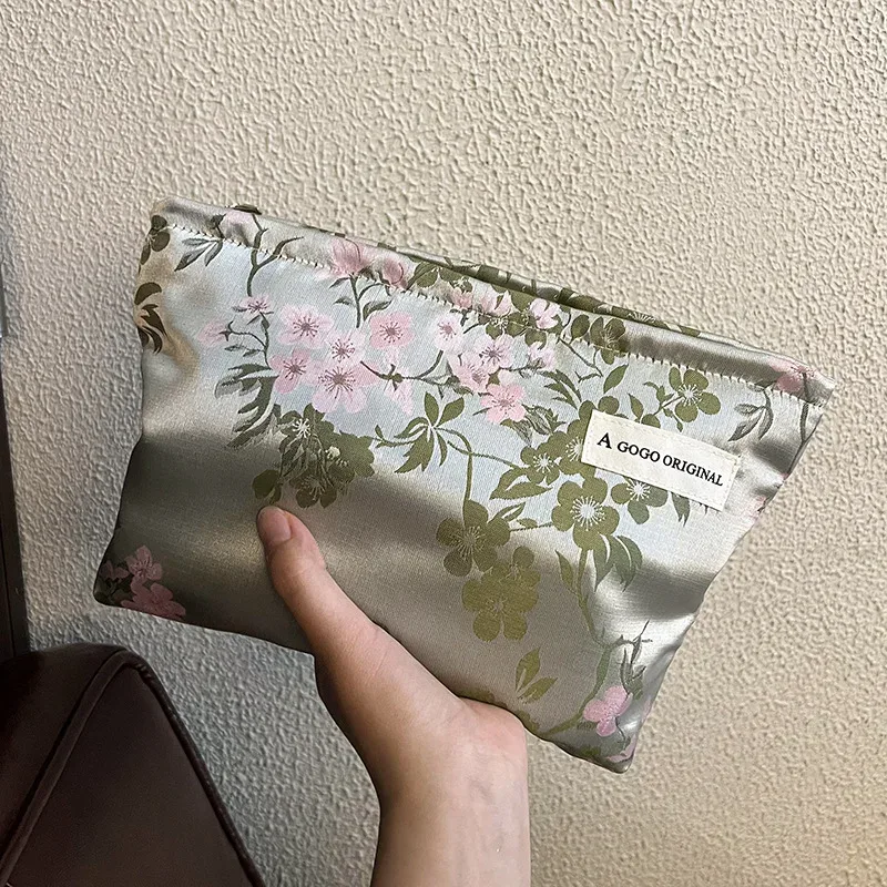 Sac à cosmétiques vintage à imprimé floral, petit et grand, pochette de maquillage portable, organisateur de toilette, trousse à crayons, accessoires de voyage