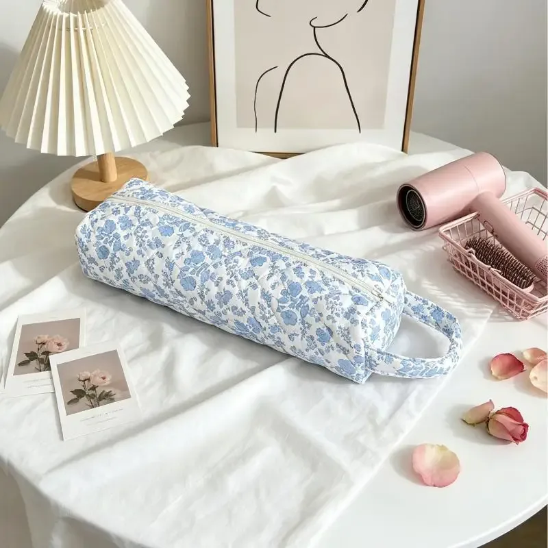sac de rangement matelassé pour sèche-cheveux avec imprimé floral mignon, poignée portable, grande capacité, étui de transport pour voyage, organisateur de salle de bain